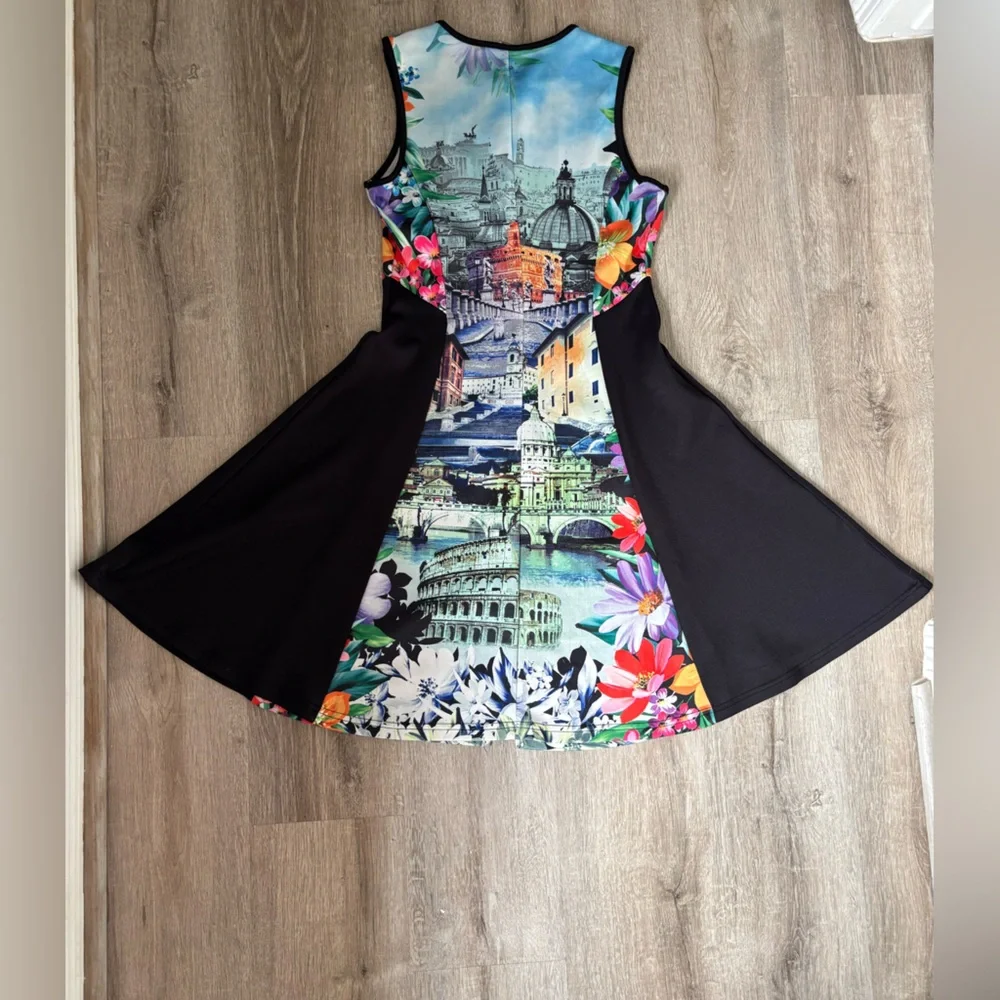 Just Love Multi-Color Scenic Print Midi Dress with Black Panels - Picture 13 of 15